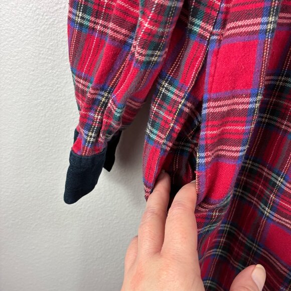 VTG Y2K 90s J.G. Hook Petite Red Flannel Dress Corduroy Collar Sz 12 Prairie - Picture 5 of 6